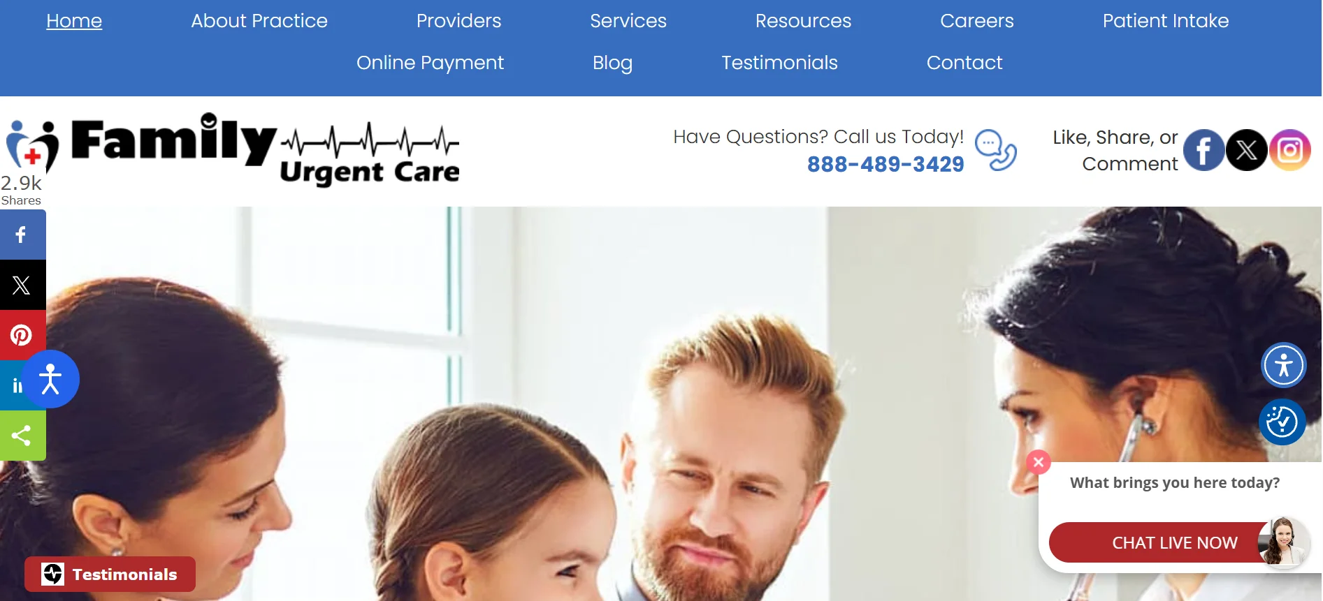 Family Urgent Care homepage screenshot