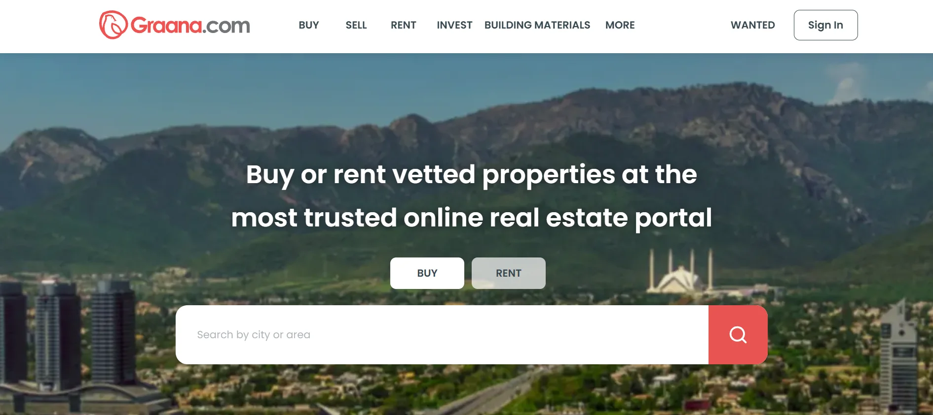 Graana homepage screenshot